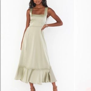 Show Me Your Mumu Claire Midi Dress Moss Satin